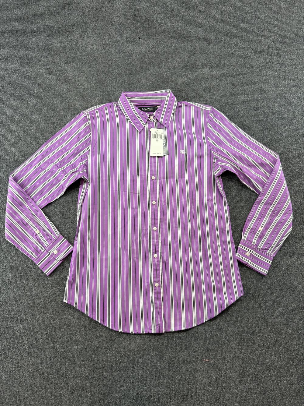 Lauren Ralph Lauren Shirt Womens Medium Purple Striped Button Up Long Sleeve